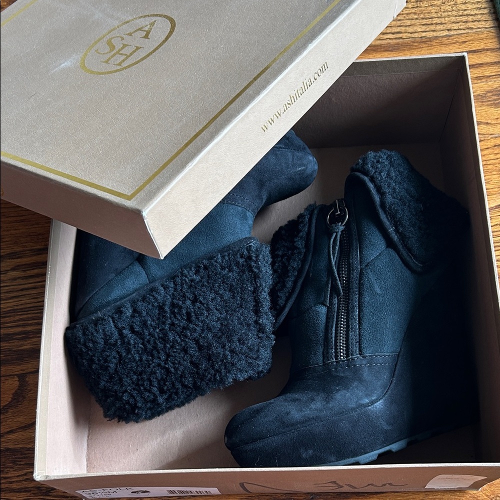 Ash Black Suede Wedge Boots